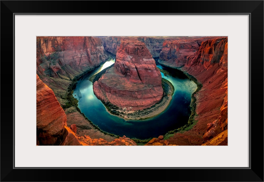 Horseshoe Bend area of the Colorado River near Page, Arizona, at sunset.