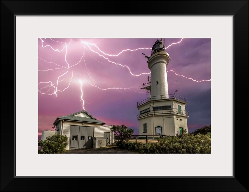 Lightning strikes over the lighthouse at Point Lonsdale, Victoria, Australia.