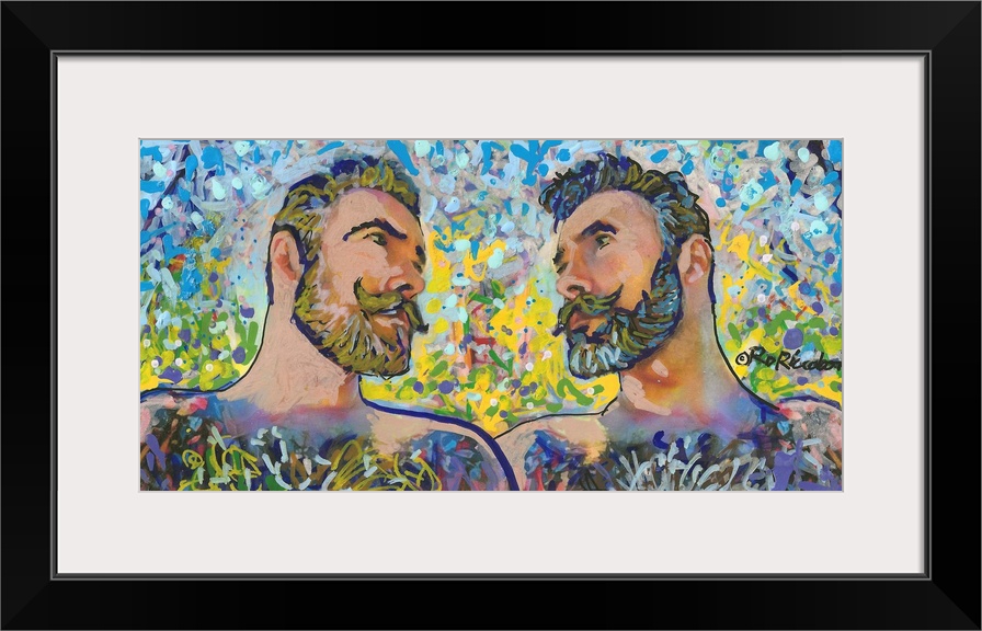 Bear Squared by RD Riccoboni. Picture of two handsome burly men in the artist bright signature color palette.