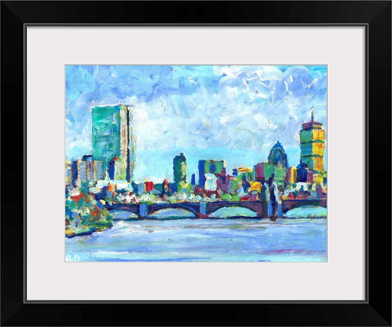 Boston Massachusetts Charles River - Back Bay painting by RD Riccoboni of New England's largest city.