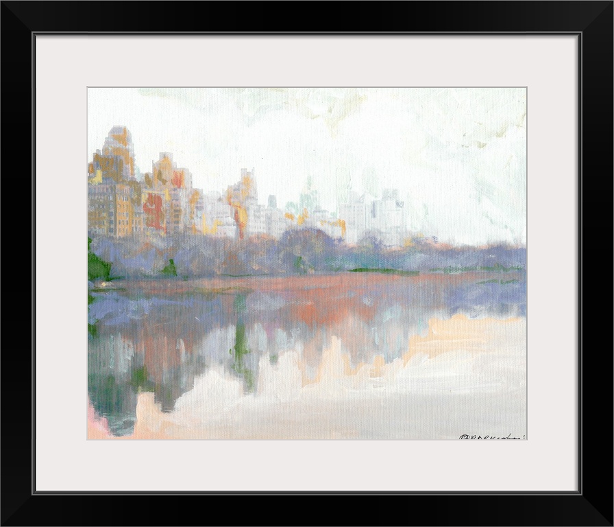 Central Park, Foggy Autumn Morning in New York City by American artist RD Riccoboni.  An impressionist style painting on M...