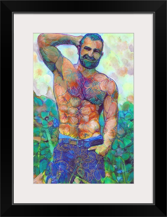 Hello Bear, a Flower Bear Garden painting by RD Riccoboni. A masculine man painted in a floral motif.