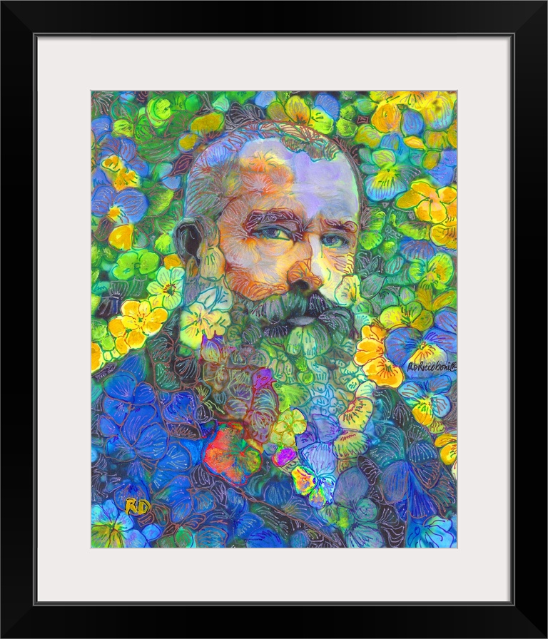 Papa Bear, Ode to Claude Monet in The Flower Garden, by RD Riccoboni. Flower Bear painting by Riccoboni. Yellows Blues and...