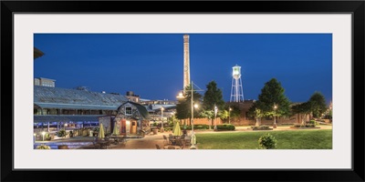 American Tobacco Historic District campus at night, Durham, NC