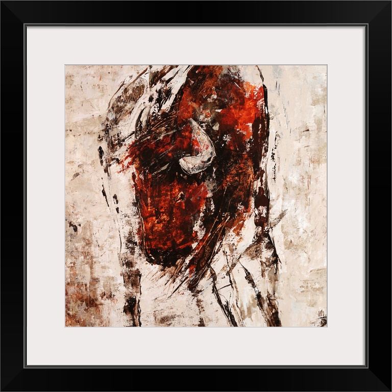 Energetic interpretation of a bull painted in shades of reddish brown over a neutral background.