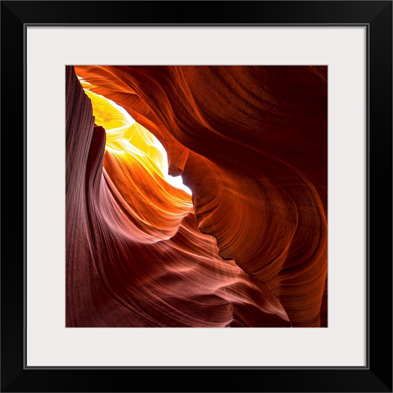 Square photograph from inside of Antelope Canyon rock formation located on the Navajo Reservation in Page, Arizona with fl...