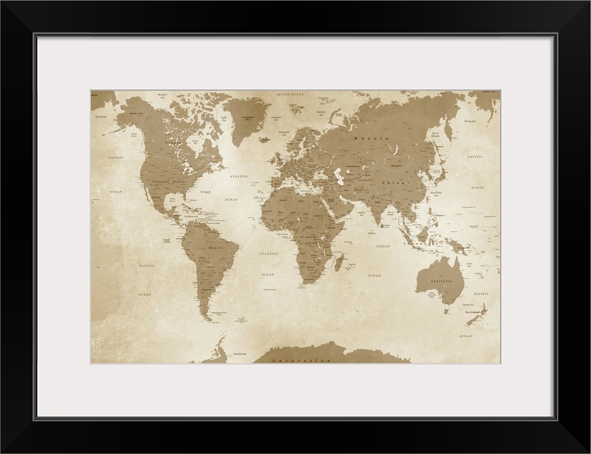 Sepia toned map of the World with an antique look.