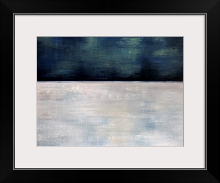 This oversize wall art is an abstract landscape painting of snow and a starless sky.