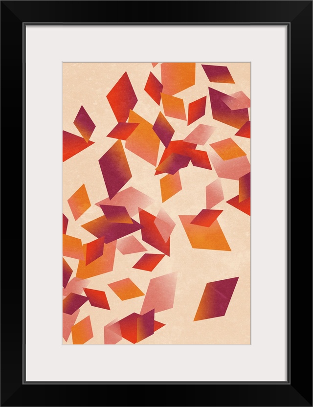 Contemporary geometric artwork of diamond shapes in warm colors against a cream background.