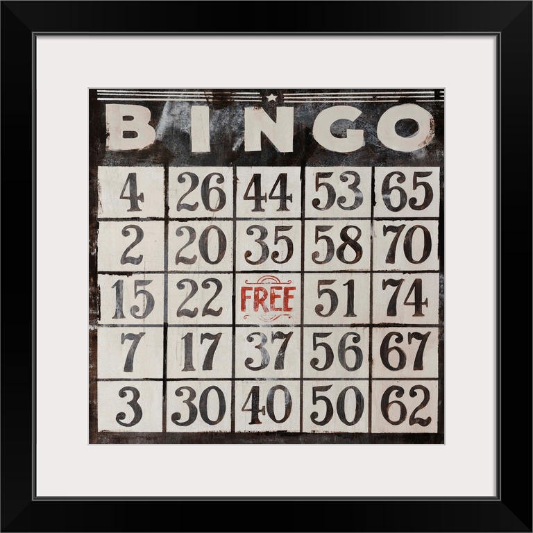 This large piece has an antique style Bingo card that takes up the entire face of artwork.