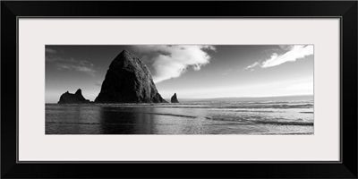 Black and White Haystack Rock, Cannon Beach, Oregon - Panoramic