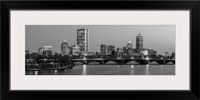 Boston City Skyline at Night, Black and White