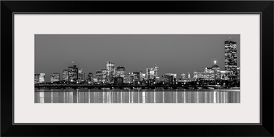 Boston City Skyline at Night, Black and White