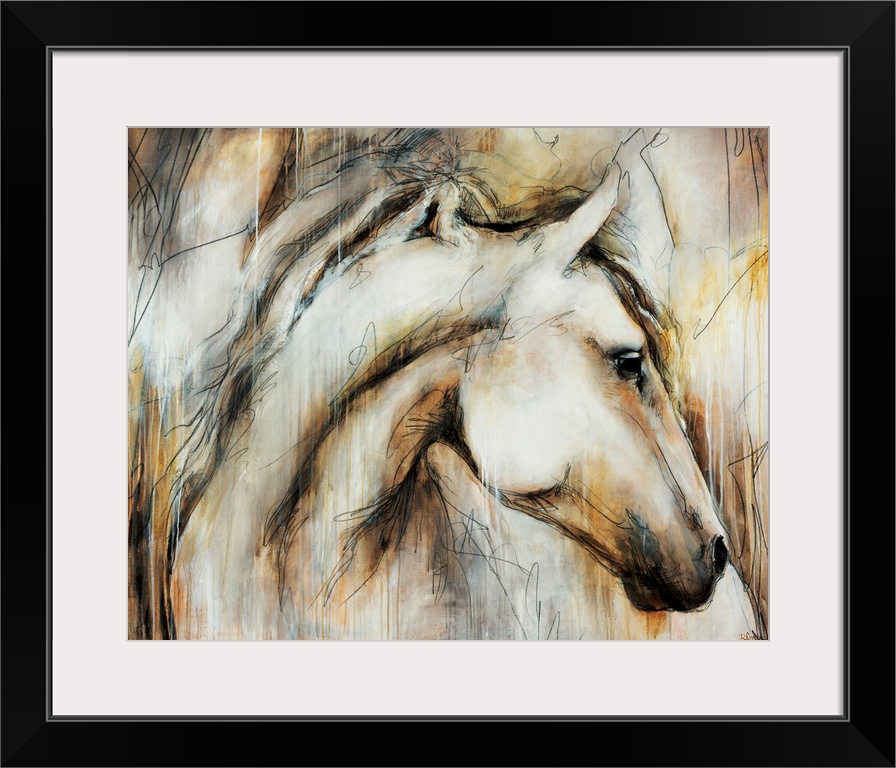 Elegant painting of a horse done in muted earth tones.