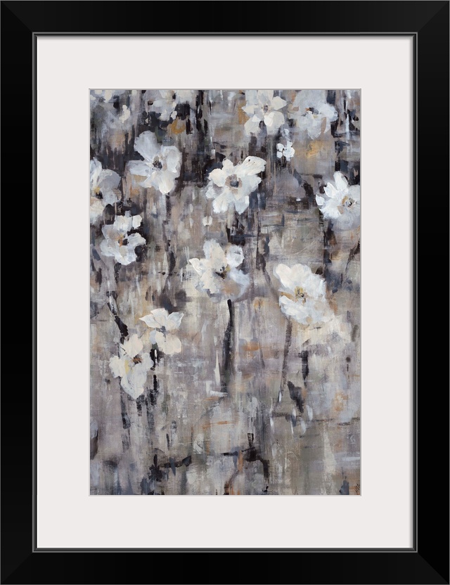 Contemporary painting of gray-toned florals.