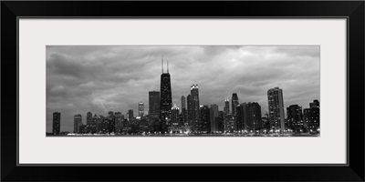 Chicago City Skyline in the Evening, Black and White
