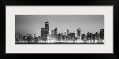 Chicago City Skyline in the Evening, Black and White