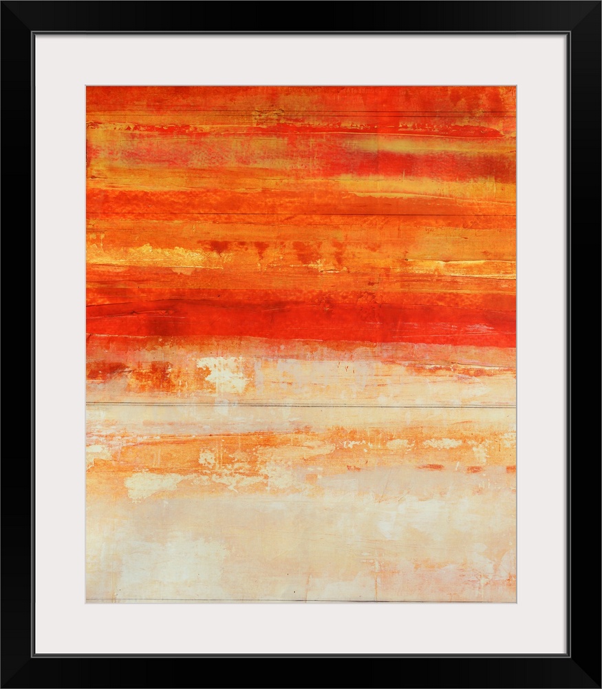 Abstract painting of a warm gradient texture going from dark to light vertically on canvas.