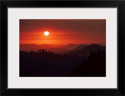 Darkened Red Sky In Sequoia National Park, California