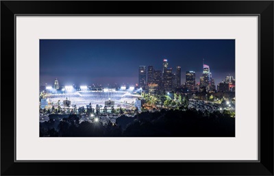 Dodger Stadium and LA skyline Lit Up at Night