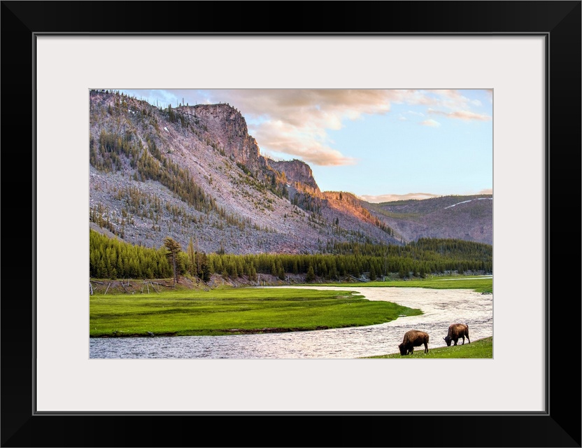 River along mountains in Yellowstone National Park.