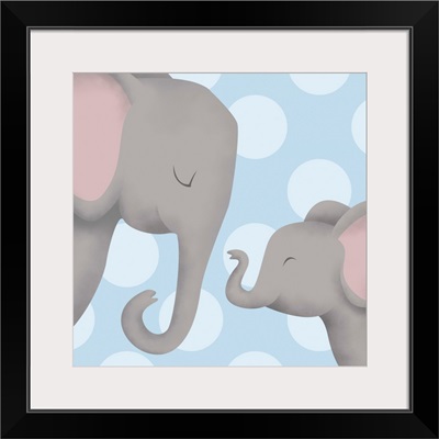 Elephant Mommy and Baby on Blue