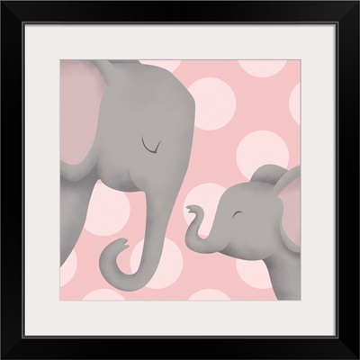 Elephant Mommy and Baby on Pink