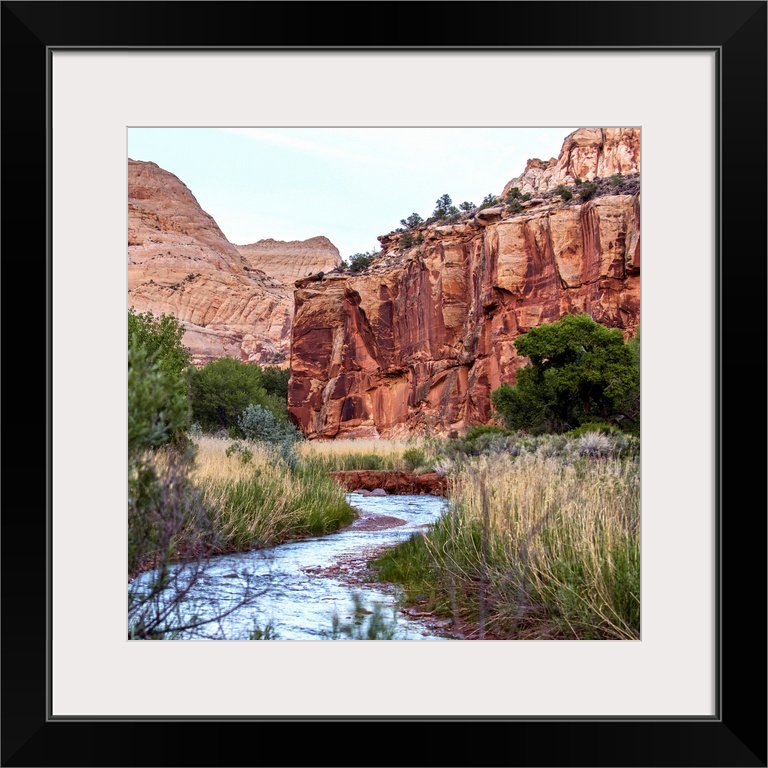 The winding Fremont River along a trail at Capitol Reef National Park, Utah.