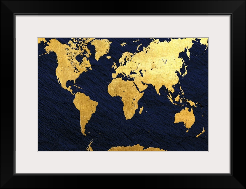 Gold and navy map of the World.