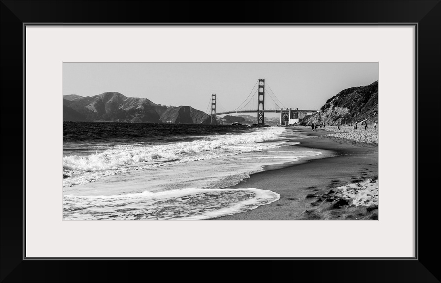 Landscape photograph of a view of the Golden Gate Bridge from the pacific coast.