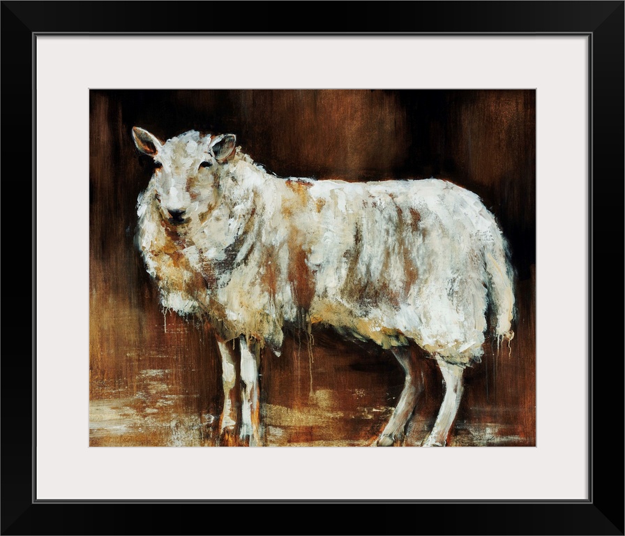 Contemporary artwork of a sheep that uses different neutral shades to give it dimension.