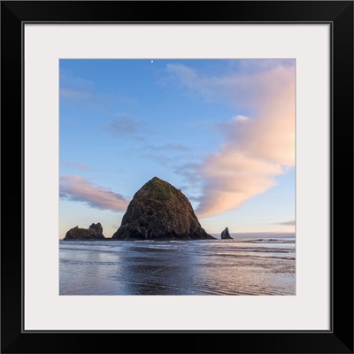 Haystack Rock at Sunset with Moon, Cannon Beach, Oregon - Square