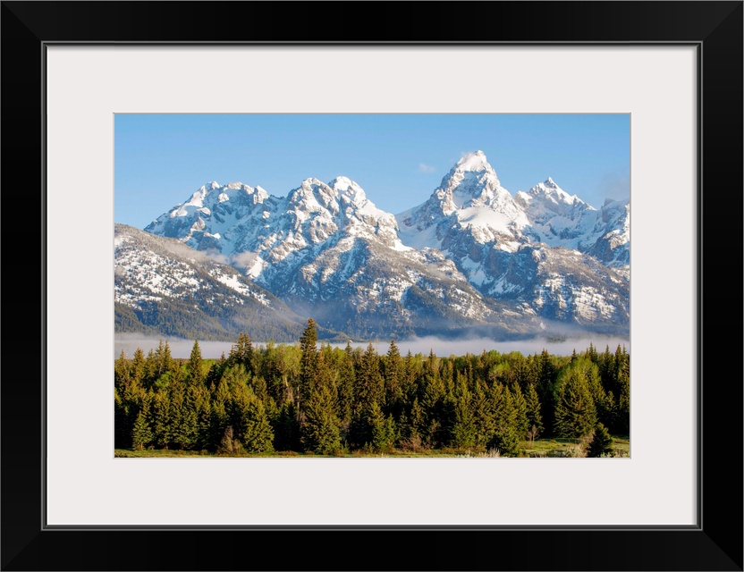 View of the Middle Teton, Grand Teton and Mount Owen in Grand Teton National Park, Wyoming.