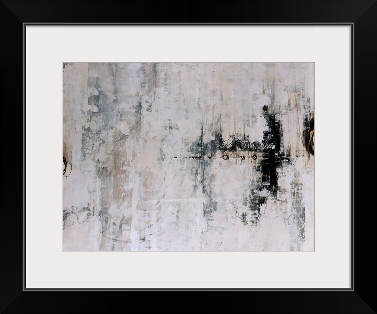 Big abstract art composed of a muted background covered with a few dark highlights over top of it. Artist uses a small amo...