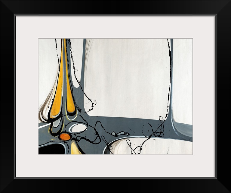 Abstract art of irregular shapes and curved lines reminiscent of mid-century modern styles.