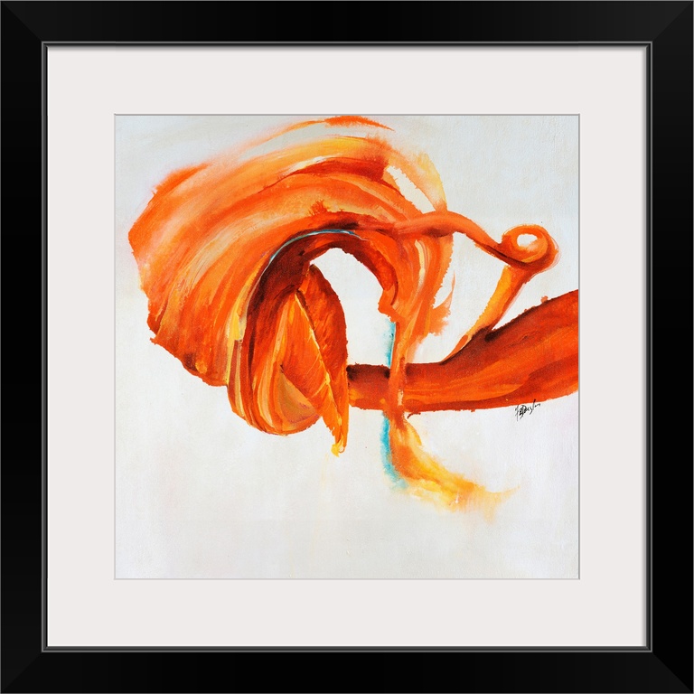 Contemporary painting of an energetic form painting in various shades from tangerine to cool orange-cream.