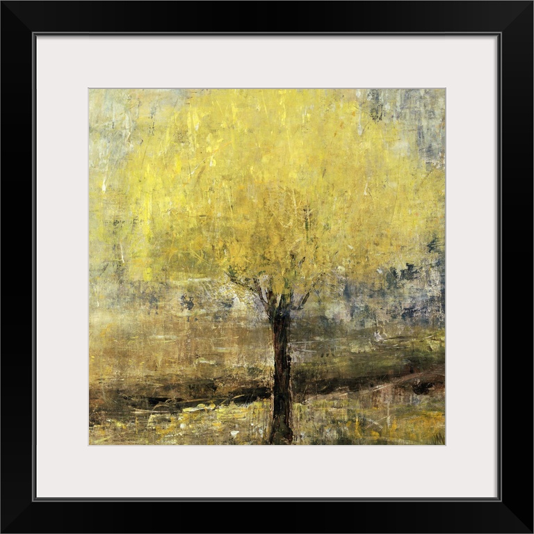 Abstracted landscape painting of a lemon tree.