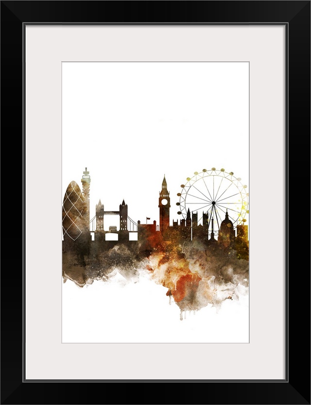 The London city skyline in colorful watercolor splashes.