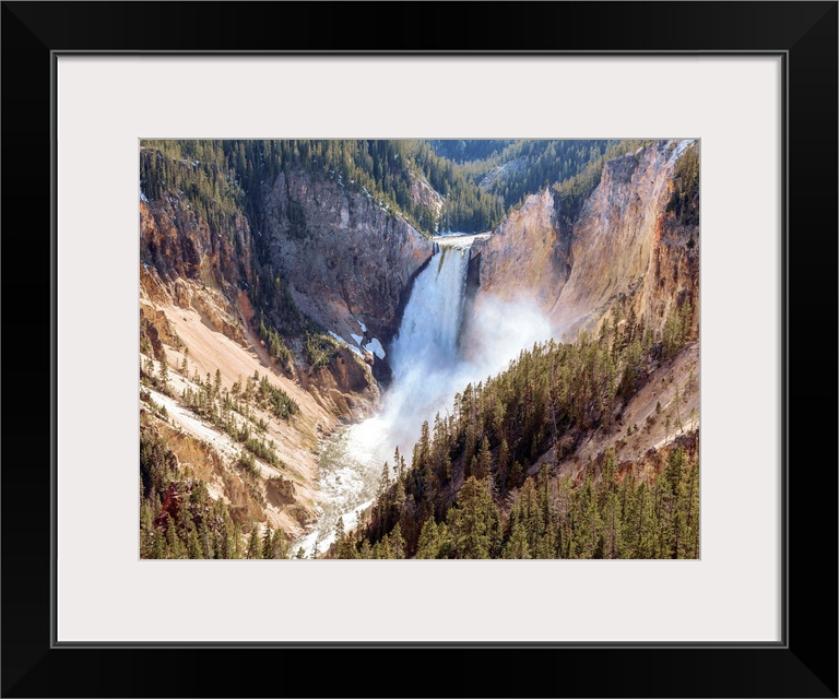 Elevated view of Lower Yellowstone Falls in Yellowstone National Park.