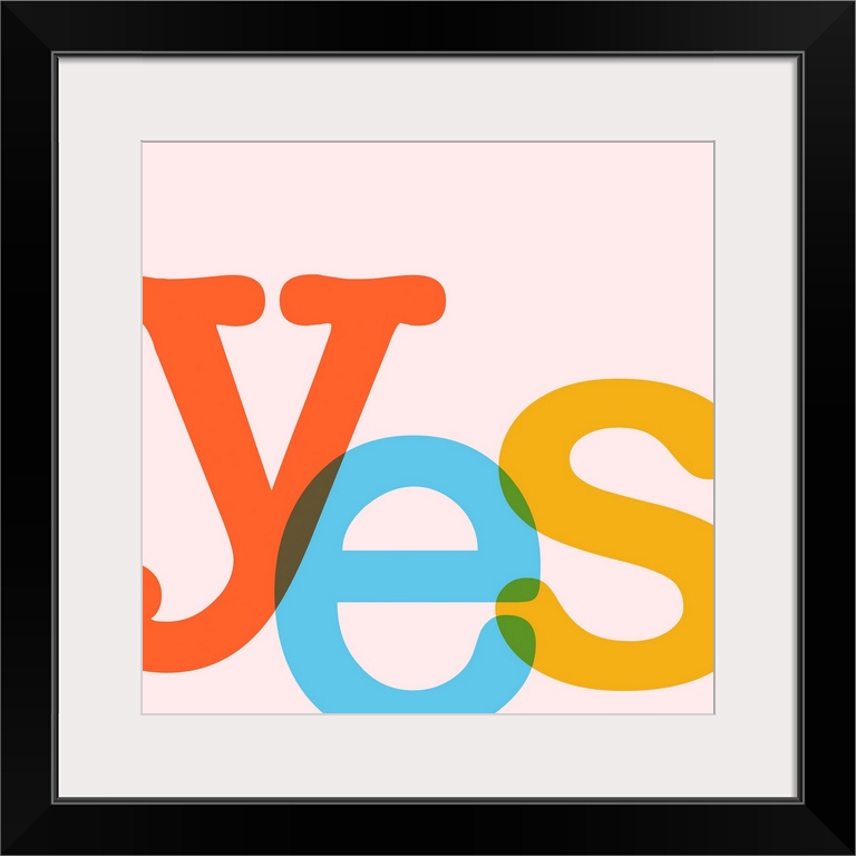 A square modern illustration of the word YES in bright colors.