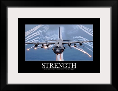 Military Motivational Poster:  An AC-130H Gunship aircraft jettisons flares