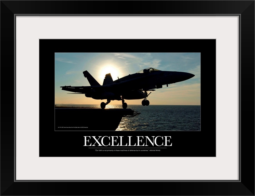 Military Poster: An F/A-18C Hornet launches from the flight deck of USS Enterprise