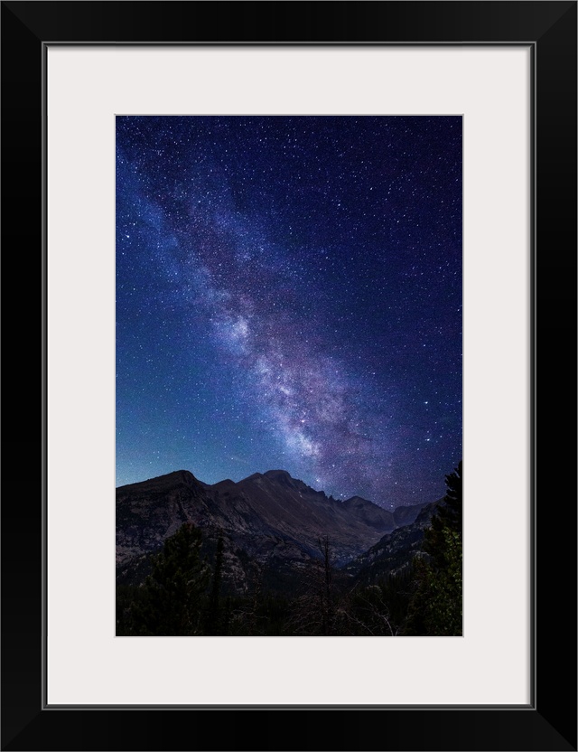 Photograph of the milky way over the Rocky Mountains in Rocky Mountain National Park.