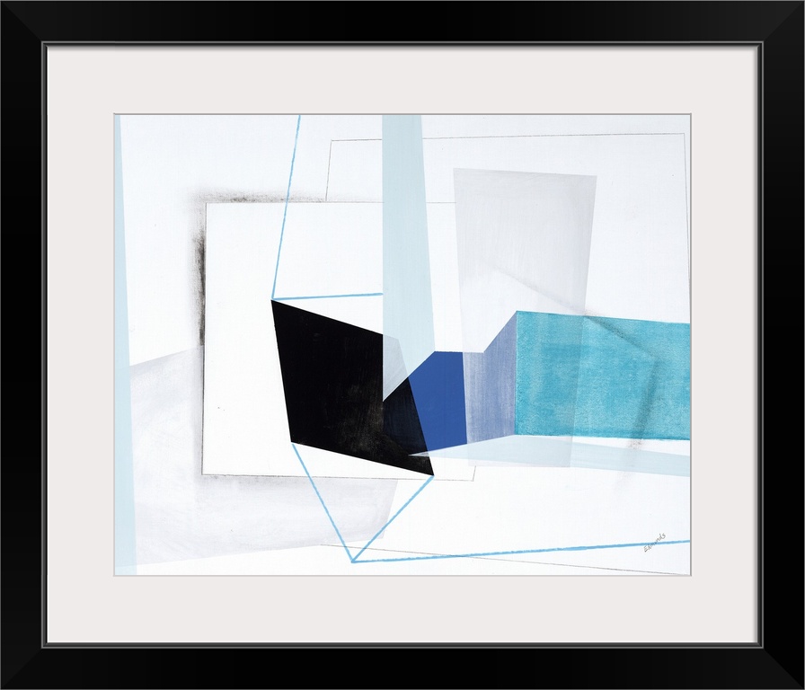 Contemporary artwork using geometric shapes and sharp lines to create an energetic, yet structured composition.