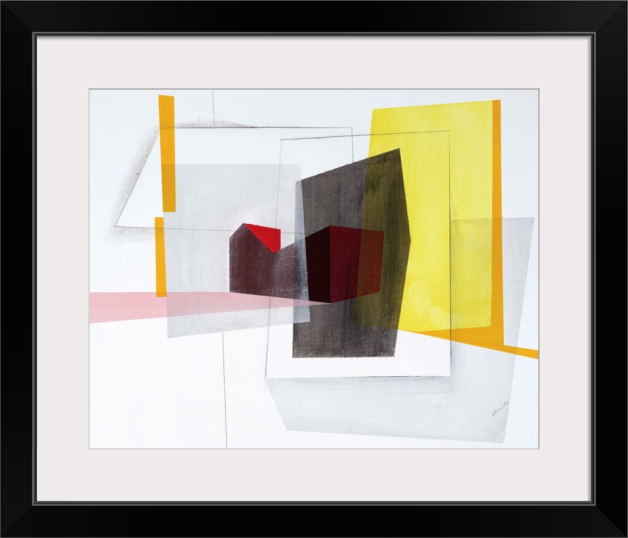 Contemporary artwork using geometric shapes and sharp lines to create an energetic, yet structured composition.