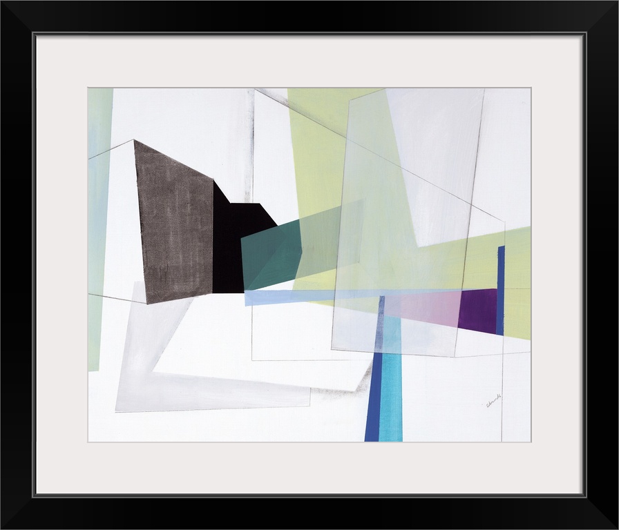 Contemporary artwork using geometric shapes and sharp lines to create an energetic, yet structured composition.