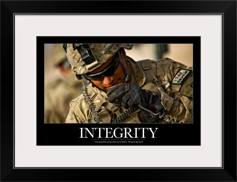 Landscape photograph on a large, inspirational wall hanging of an International Security Assistance Force soldier, the ima...