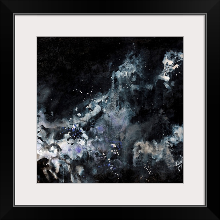 This wall art is an abstract painting created by ink wash applications of paints to create star like shapes and splatters ...