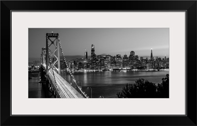 Panoramic Black and White photograph of Bay Bridge, San Francisco