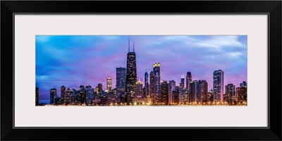 Panoramic Chicago Skyline at Night